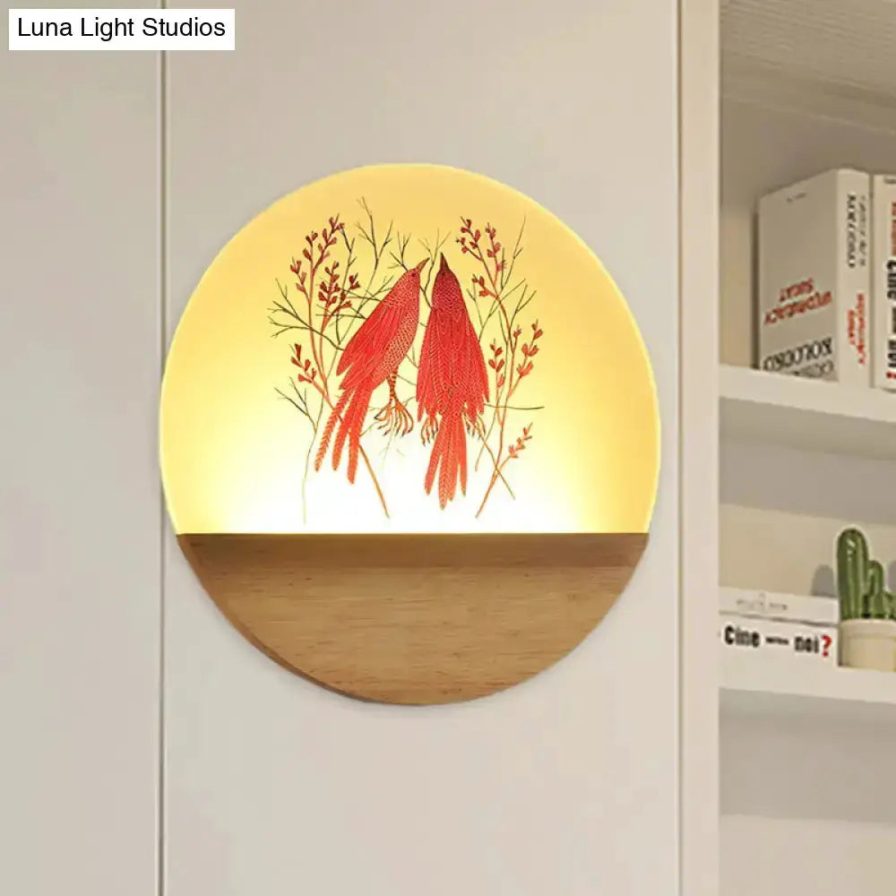 Nordic Wood Bird Acrylic Wall Lamp LED Bedroom