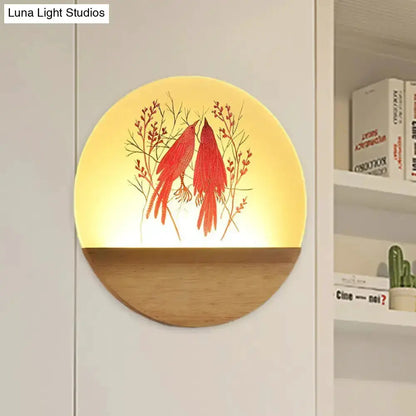 Nordic Wood Bird Acrylic Wall Lamp LED Bedroom