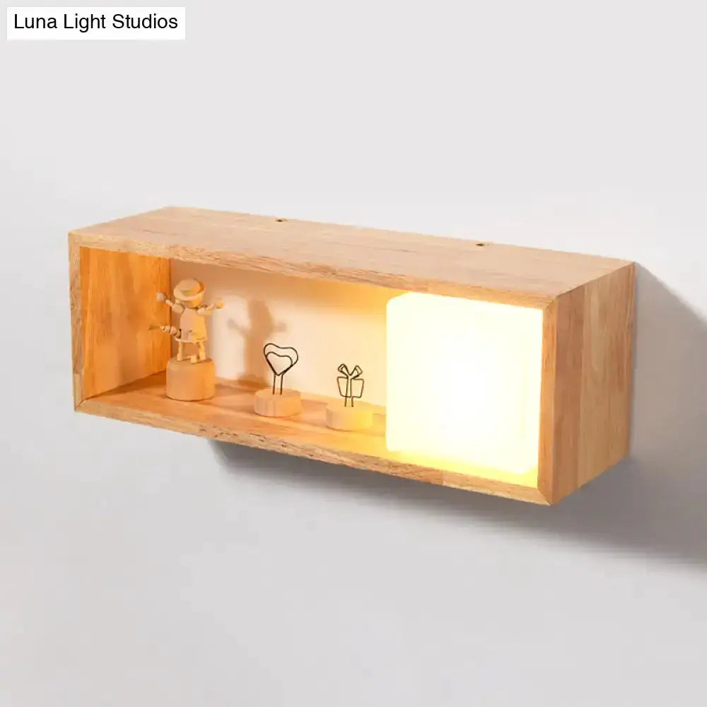 Nordic Wood Wall Lamp With Shelf For Bedroom