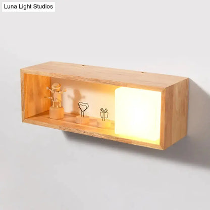 Nordic Wood Wall Lamp With Shelf For Bedroom