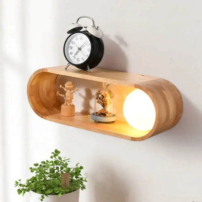 Nordic Wood Wall Lamp With Shelf For Bedroom