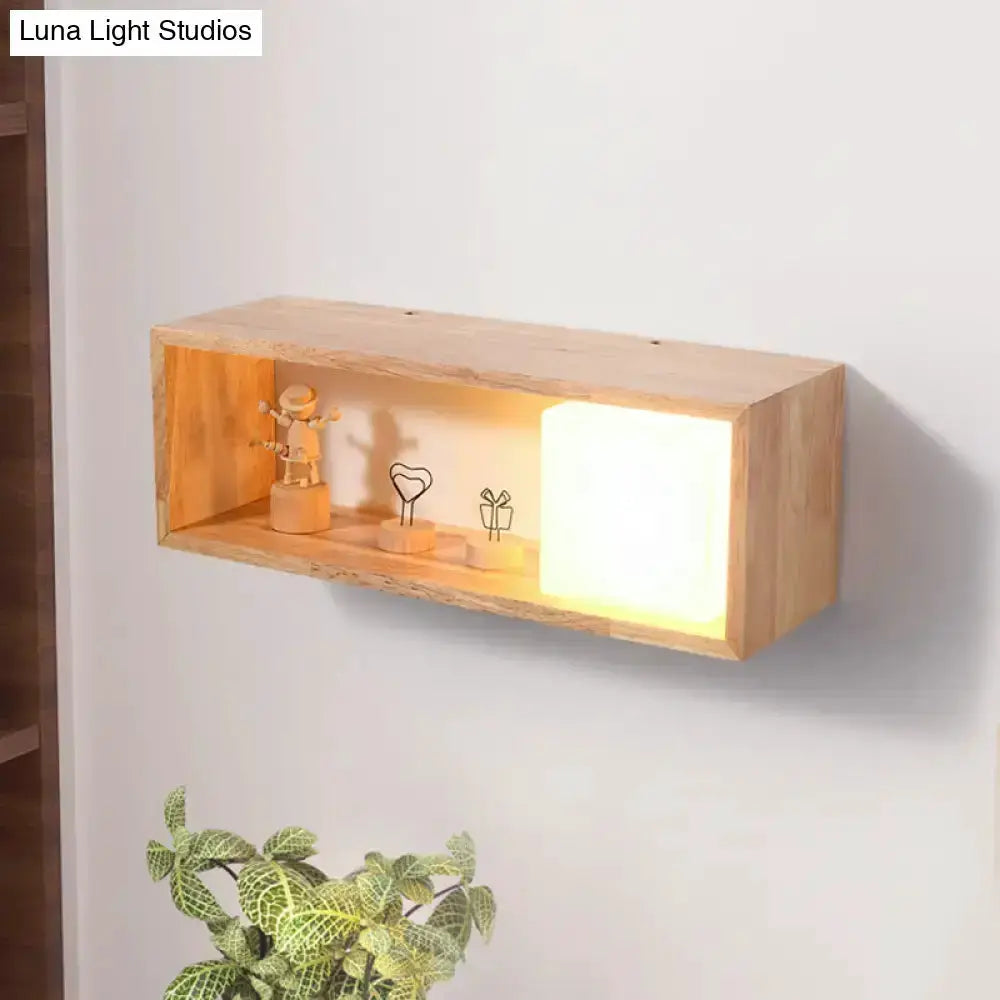 Nordic Wood Wall Lamp With Shelf For Bedroom