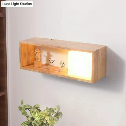 Nordic Wood Wall Lamp With Shelf For Bedroom