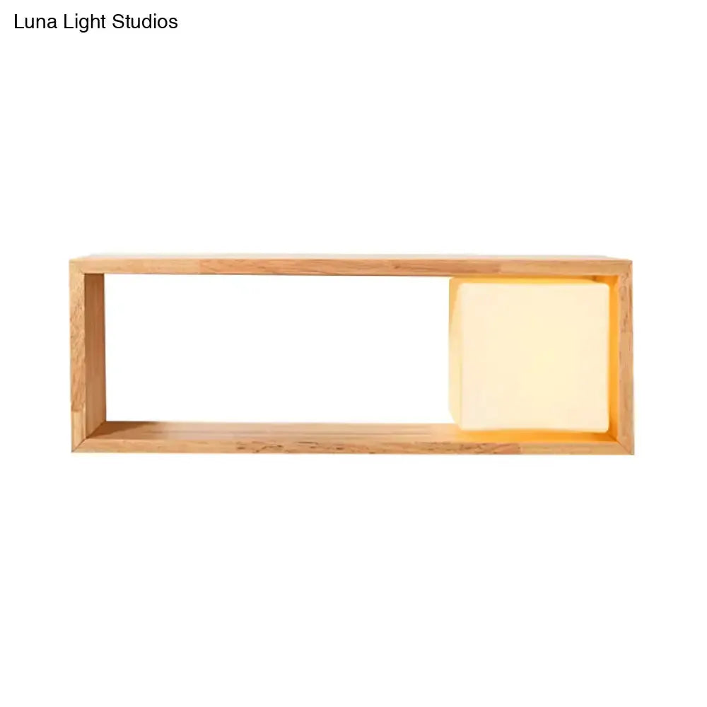 Nordic Wood Wall Lamp With Shelf For Bedroom