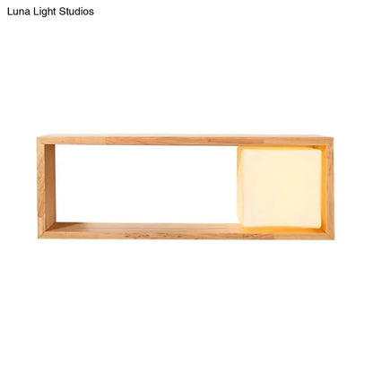Nordic Wood Wall Lamp With Shelf For Bedroom
