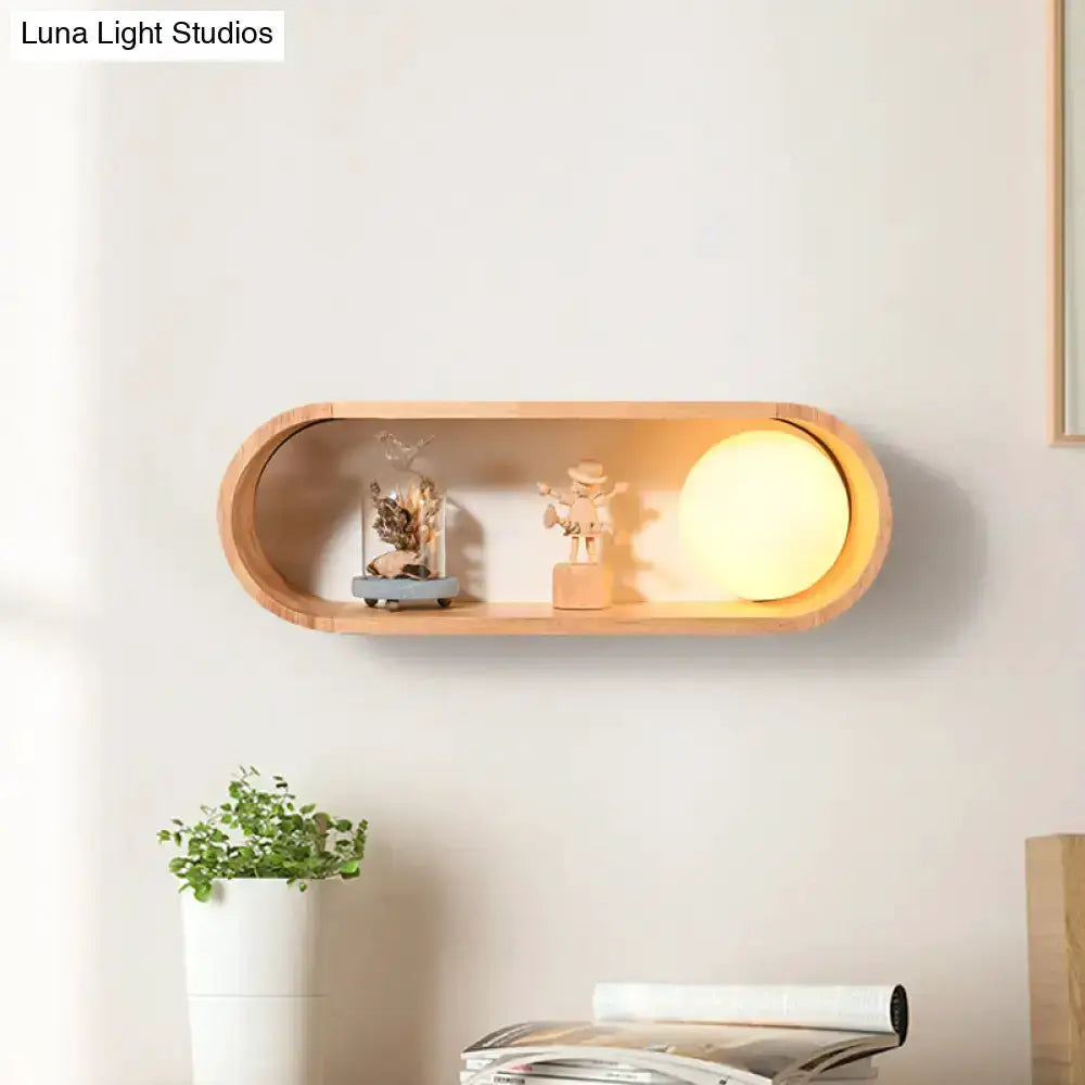 Nordic Wood Wall Lamp With Shelf For Bedroom