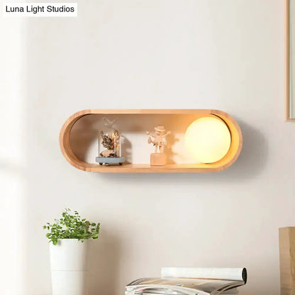 Nordic Wood Wall Lamp With Shelf For Bedroom