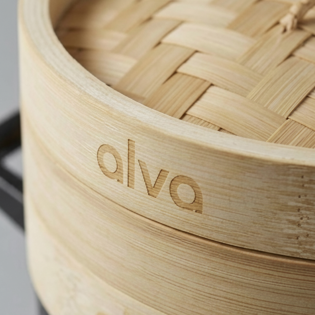 Alva Cookware bamboo steamer basket with woven lid, natural wood finish on Tampa Home & Garden Store