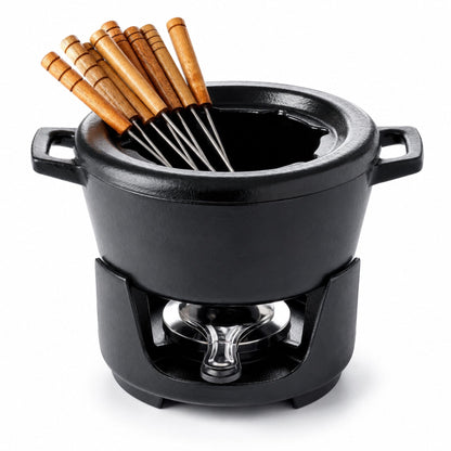 Enameled cast iron fondue pot with 8 wooden-handled forks, 2-Qt, Alva Cookware on Tampa Home & Garden Store