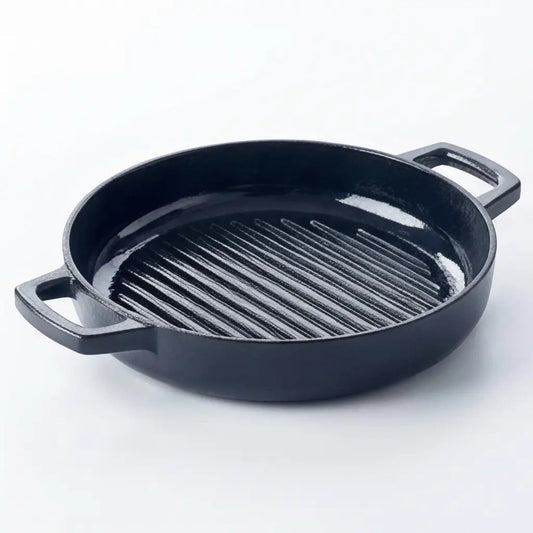 Enameled cast iron grill pan, 11-inch, black with ridged surface and handles by Alva Cookware on Tampa Home & Garden Store