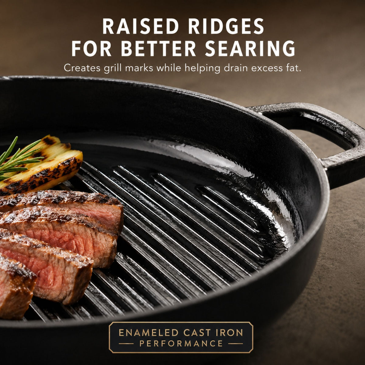 Enameled Cast Iron Grill Pan 11in by Alva Cookware with ridged surface on Tampa Home & Garden Store