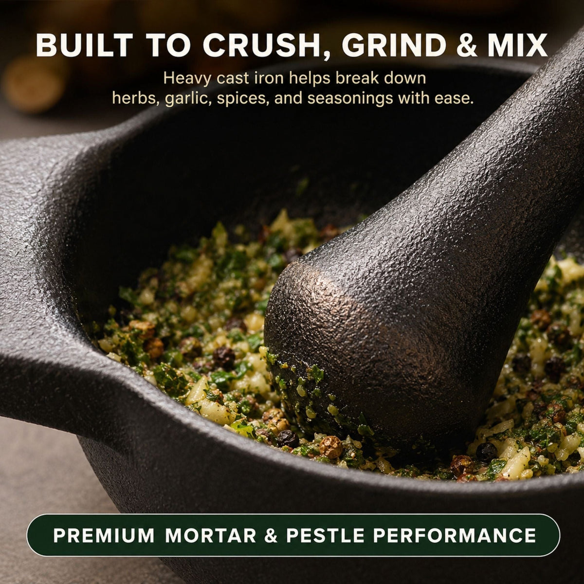 Enameled cast iron mortar & pestle set, 2-cup, black, Alva Cookware on Tampa Home & Garden Store