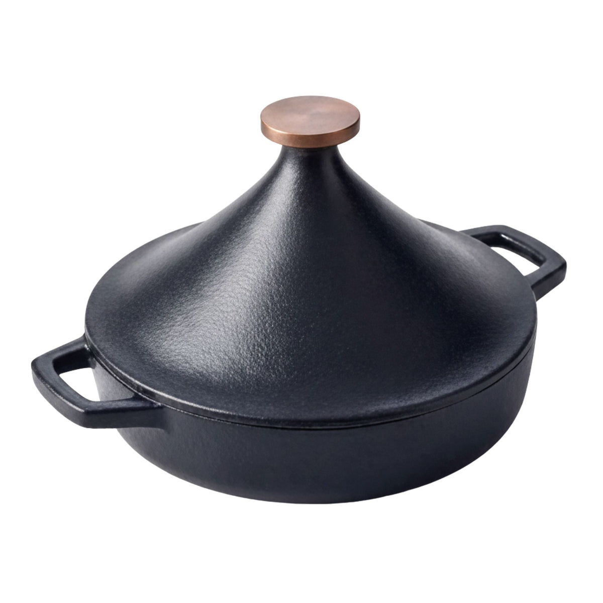 Enameled cast iron tagine 3-Qt by Alva Cookware with black body and copper knob on Tampa Home & Garden Store