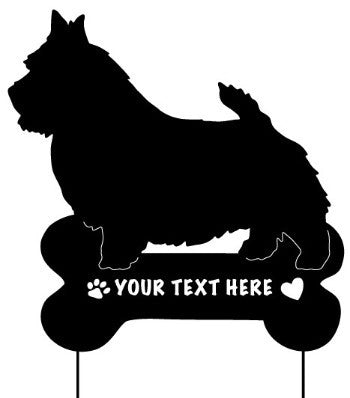 Norwich Terrier garden stake silhouette with bone base and text area by Rustica Ornamentals on Tampa Home & Garden Store