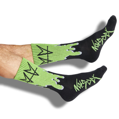 Not.Travis Collab 4-Pack DeadSoxy crew socks black neon green graphics on leg on Tampa Home & Garden Store