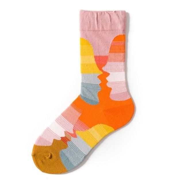 Stevvex novelty women's graphic crew socks in multicolor abstract oil painting design cotton on Tampa Home & Garden Store