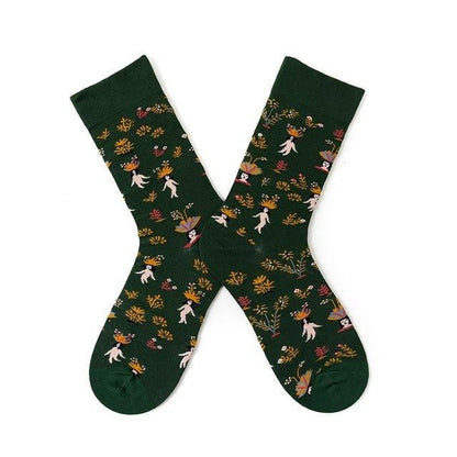 Stevvex green crew socks with abstract art pattern on cotton, pair on Tampa Home & Garden Store