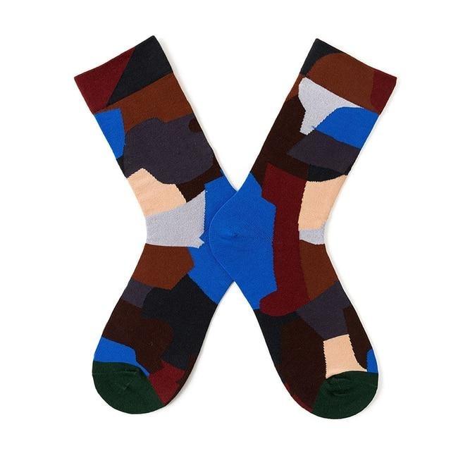 Stevvex novelty crew socks with abstract oil-painting pattern, multicolor cotton blend pair on Tampa Home & Garden Store