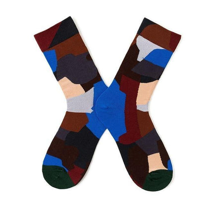 Stevvex novelty crew socks with abstract oil-painting pattern, multicolor cotton blend pair on Tampa Home & Garden Store