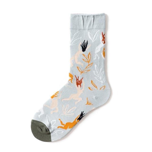 Stevvex novelty crew socks pure cotton with abstract oil painting print on blue gray base on Tampa Home & Garden Store