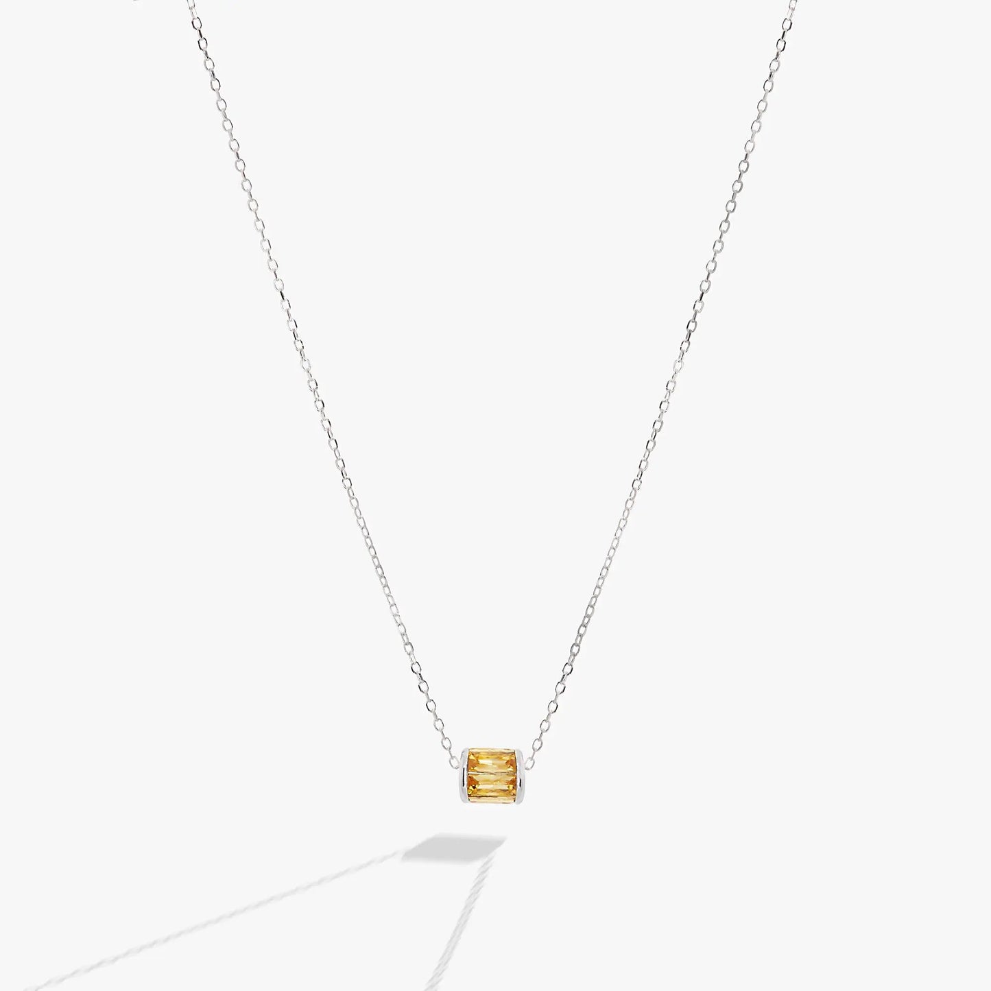 November Birthstone Pendant Necklace with three citrine baguette stones on silver chain on Tampa Home & Garden Store
