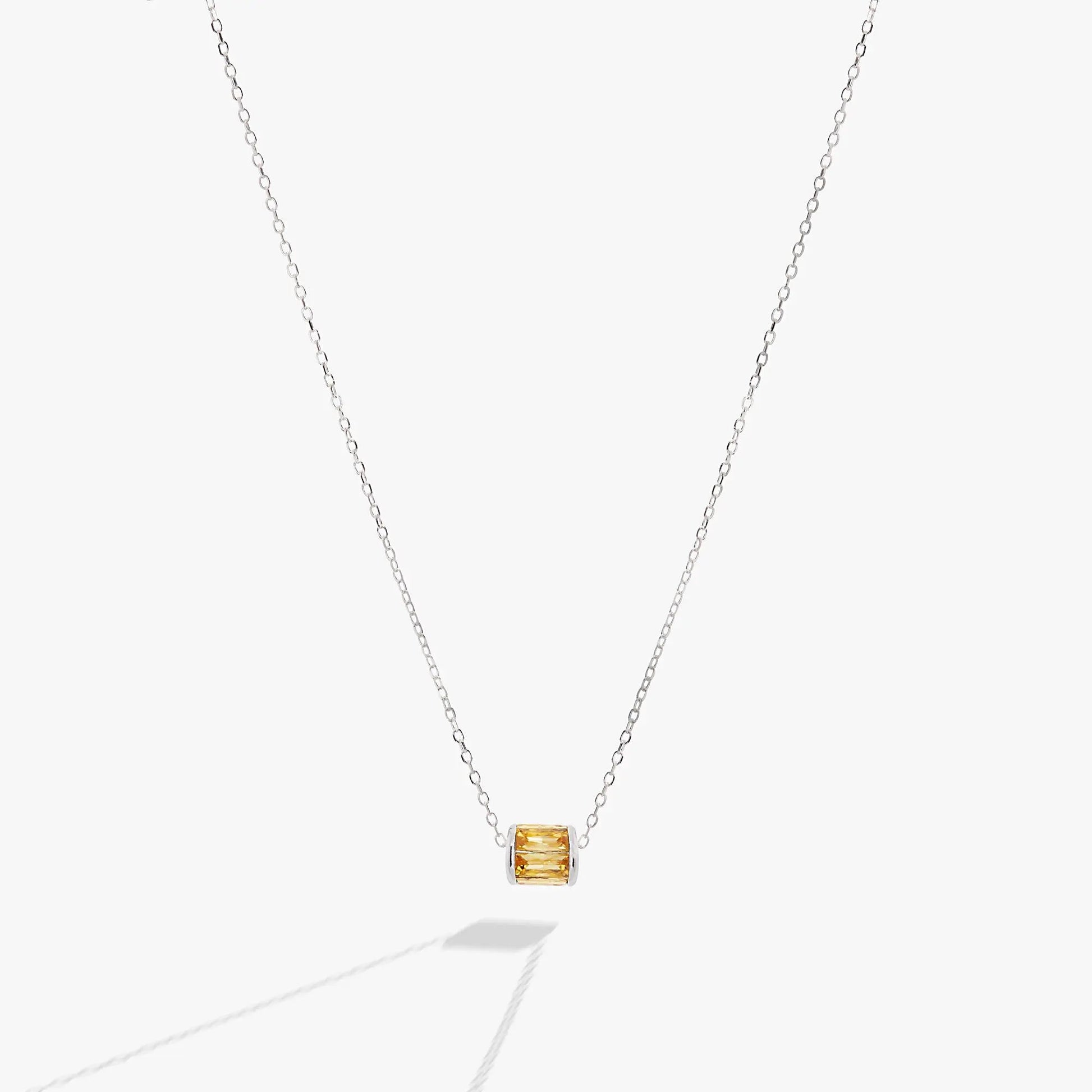 November Birthstone Pendant Necklace with three citrine baguette stones on silver chain on Tampa Home & Garden Store