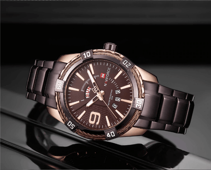 Men's stainless steel waterproof watch with day/date display, rose-gold bracelet Stevvex on Tampa Home & Garden Store