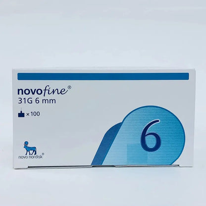Novofine 31G 6 mm pen needles box, Novo Nordisk logo, white box, 100 pcs on Tampa Home & Garden Store