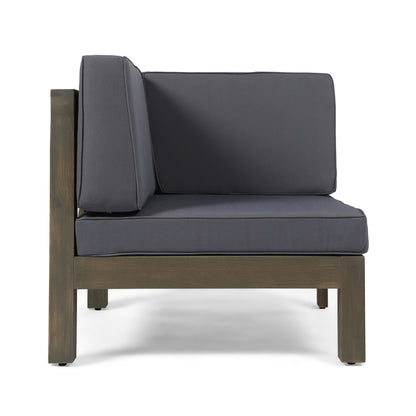 Oana 4-Piece Sofa Set with dark gray cushions and stained wood frame for outdoor patio on Tampa Home & Garden Store