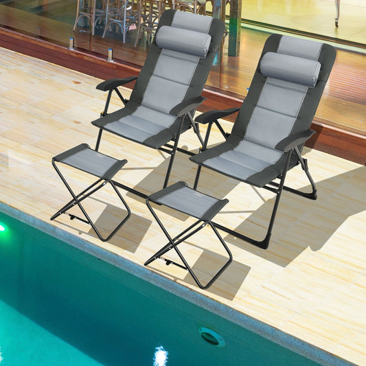 Set of 2 Patiojoy Patio Folding Dining Chair with Ottoman Set Recliner Adjustable-Gray - Tampa Home & Garden Store