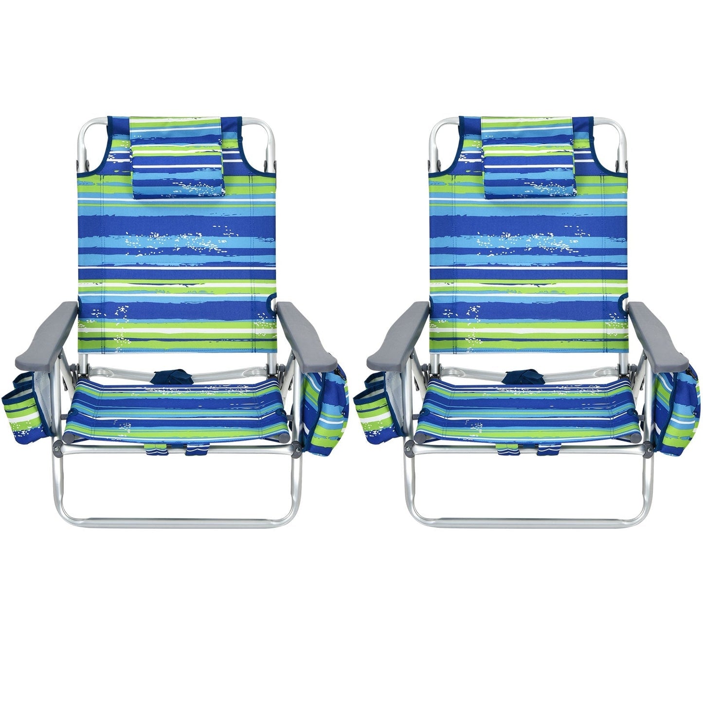 GemGear 2-piece folding backpack beach chairs with blue-green striped fabric and pillows on Tampa Home & Garden Store
