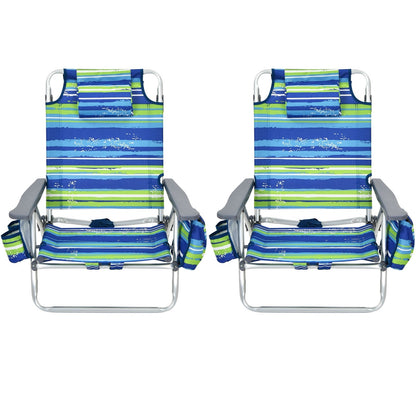 GemGear 2-piece folding backpack beach chairs with blue-green striped fabric and pillows on Tampa Home & Garden Store
