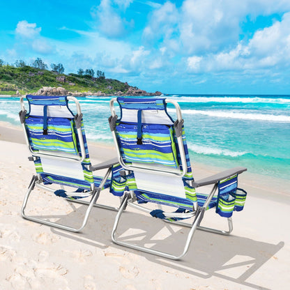 2-piece folding backpack beach chair set by GemGear with striped blue-green fabric on Tampa Home & Garden Store