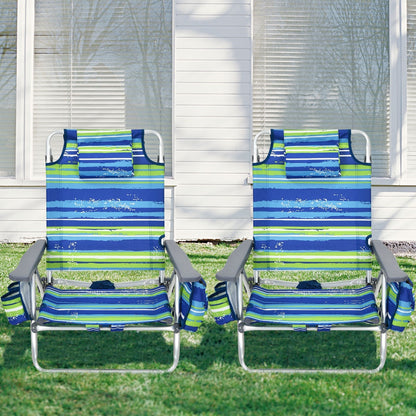 GemGear 2-piece folding backpack beach chairs with pillows in blue-green striped fabric on Tampa Home & Garden Store
