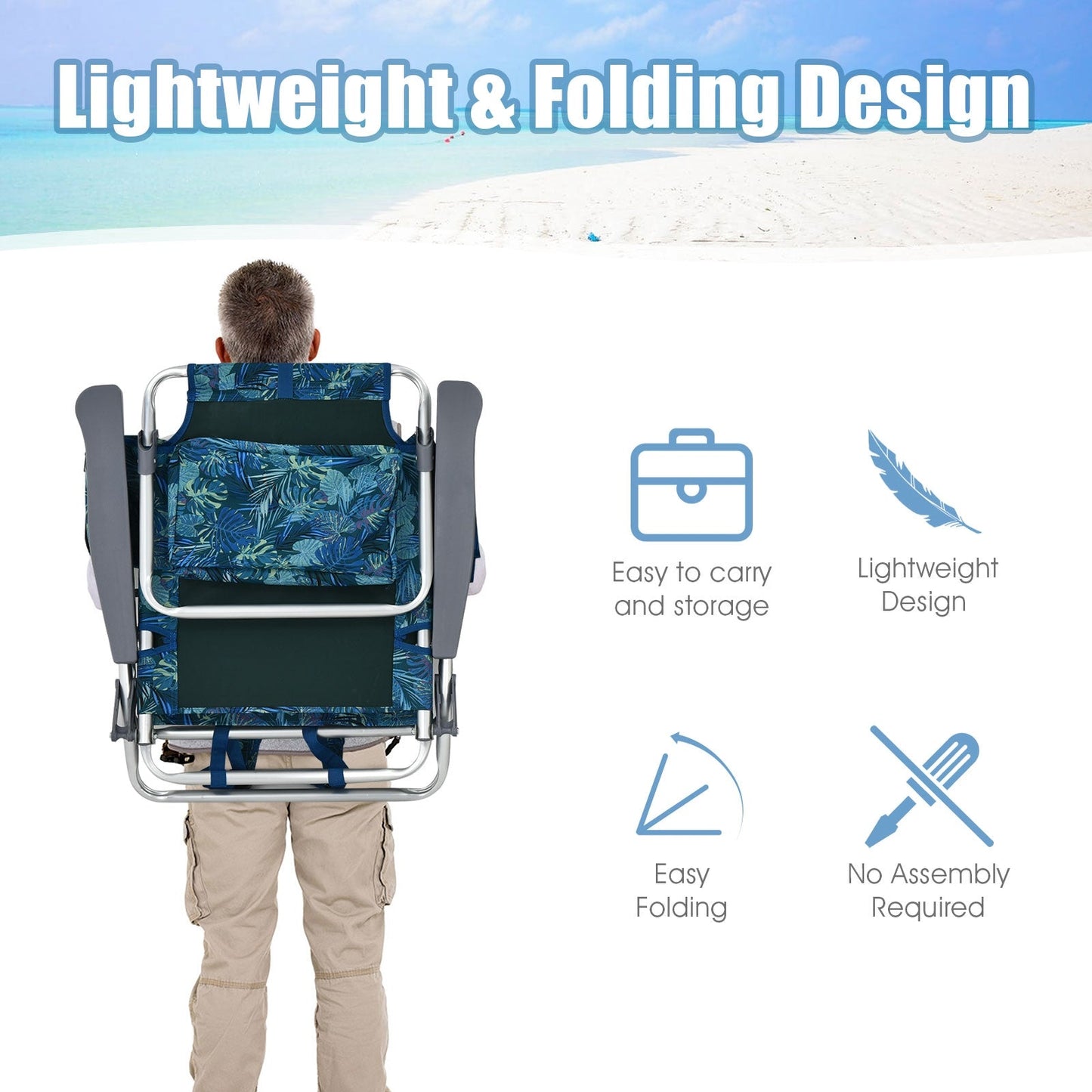 GemGear 2-piece folding backpack beach chair with blue tropical floral fabric on Tampa Home & Garden Store