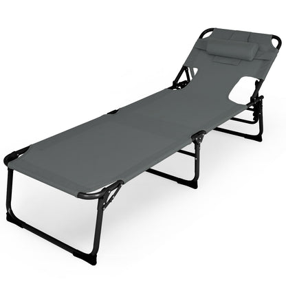 Tumbona plegable de playa con almohada para exteriores - Gris