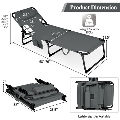 Tumbona plegable de playa con almohada para exteriores - Gris