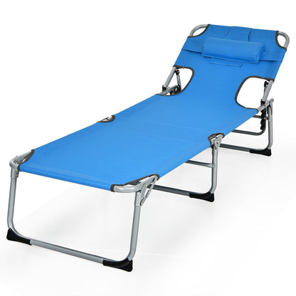 Tumbona Plegable de Playa con Almohada para Exteriores - Azul