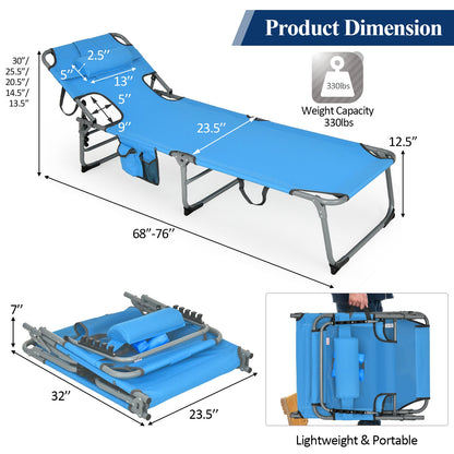 Tumbona Plegable de Playa con Almohada para Exteriores - Azul