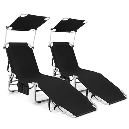 Tumbona reclinable ajustable para exteriores, playa, patio, piscina con parasol - Negra