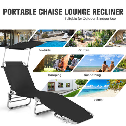 Tumbona reclinable ajustable para exteriores, playa, patio, piscina con parasol - Negra
