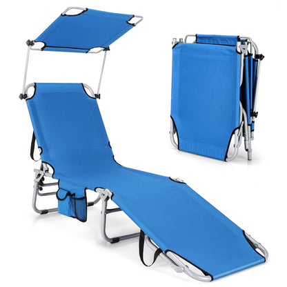 Tumbona reclinable ajustable para exteriores, playa, patio, piscina con parasol - Negra