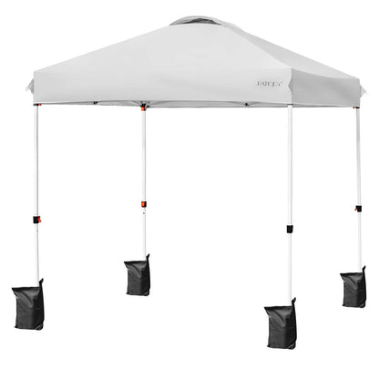 PatioJoy 6.6x6.6 ft outdoor pop-up canopy with gray sides, metal legs, weighted bags on Tampa Home & Garden Store
