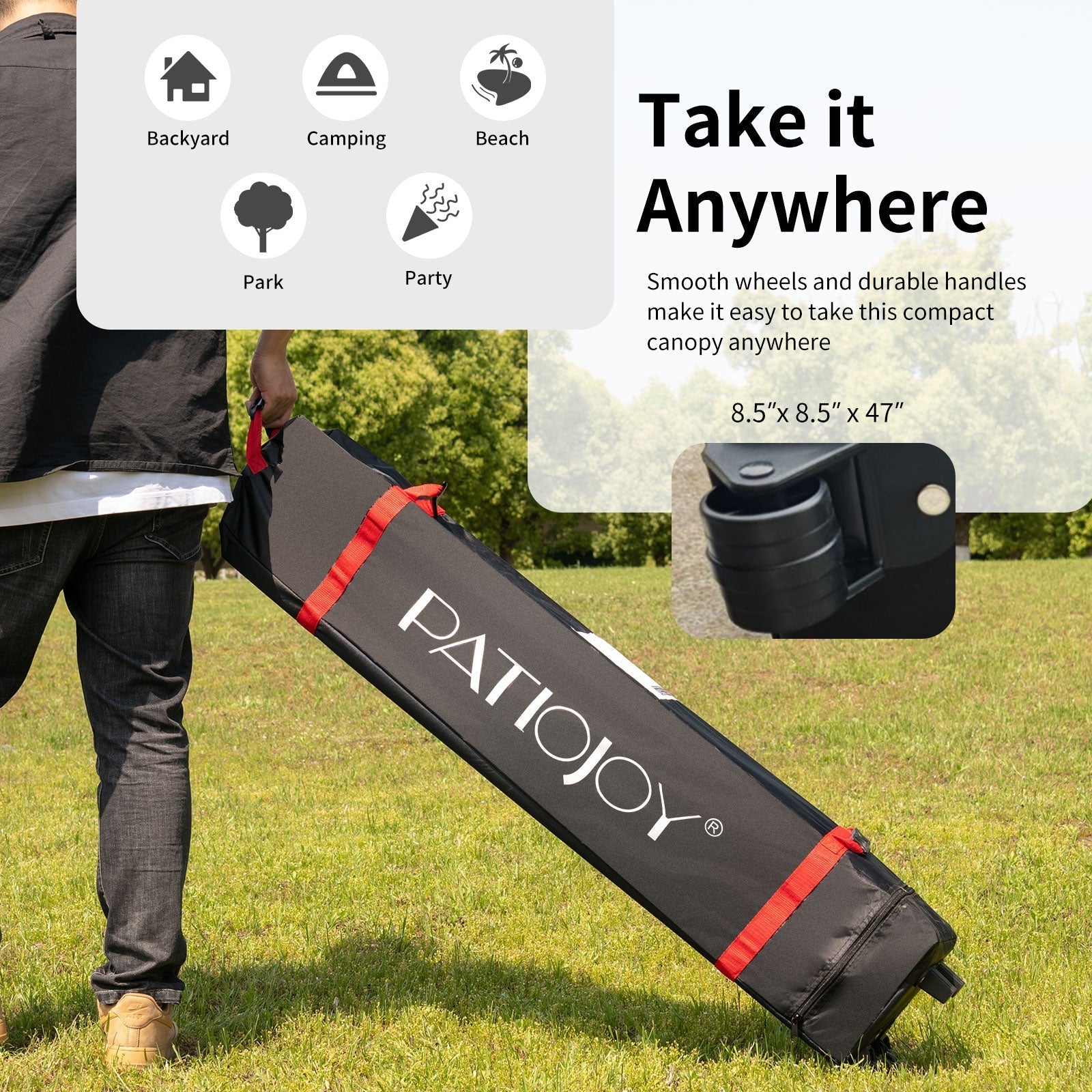 Outdoor pop canopy carrying bag GemGear, gray with red straps, 6.6 x 6.6 ft on Tampa Home & Garden Store