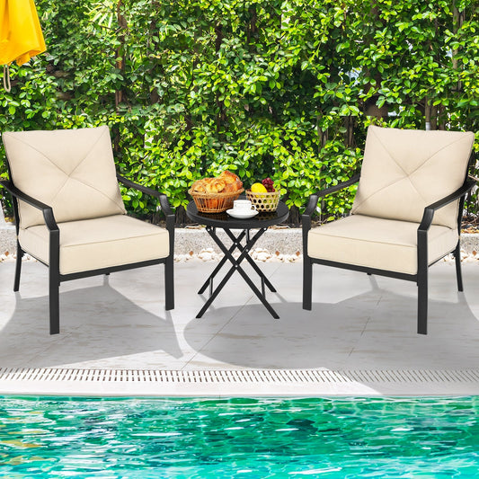 2 Pieces Patio Dining Set with Padded Cushions Armrest Steel Frame - Tampa Home & Garden Store