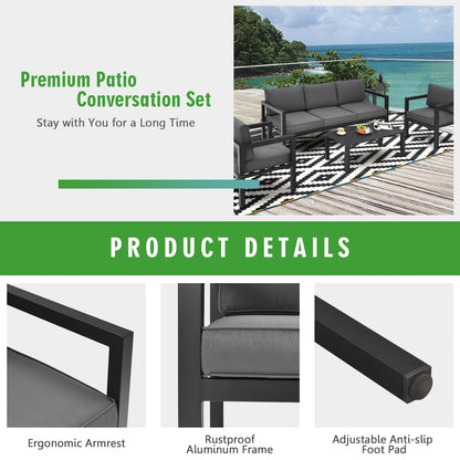 Juego de muebles de exterior de 4 piezas para patio trasero y piscina - Gris