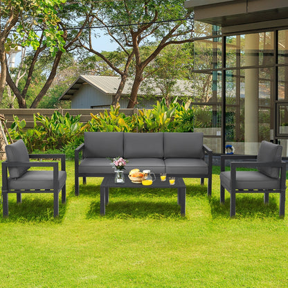 Juego de muebles de exterior de 4 piezas para patio trasero y piscina - Gris
