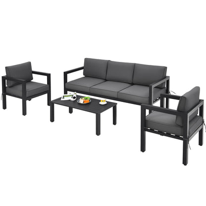 Juego de muebles de exterior de 4 piezas para patio trasero y piscina - Gris