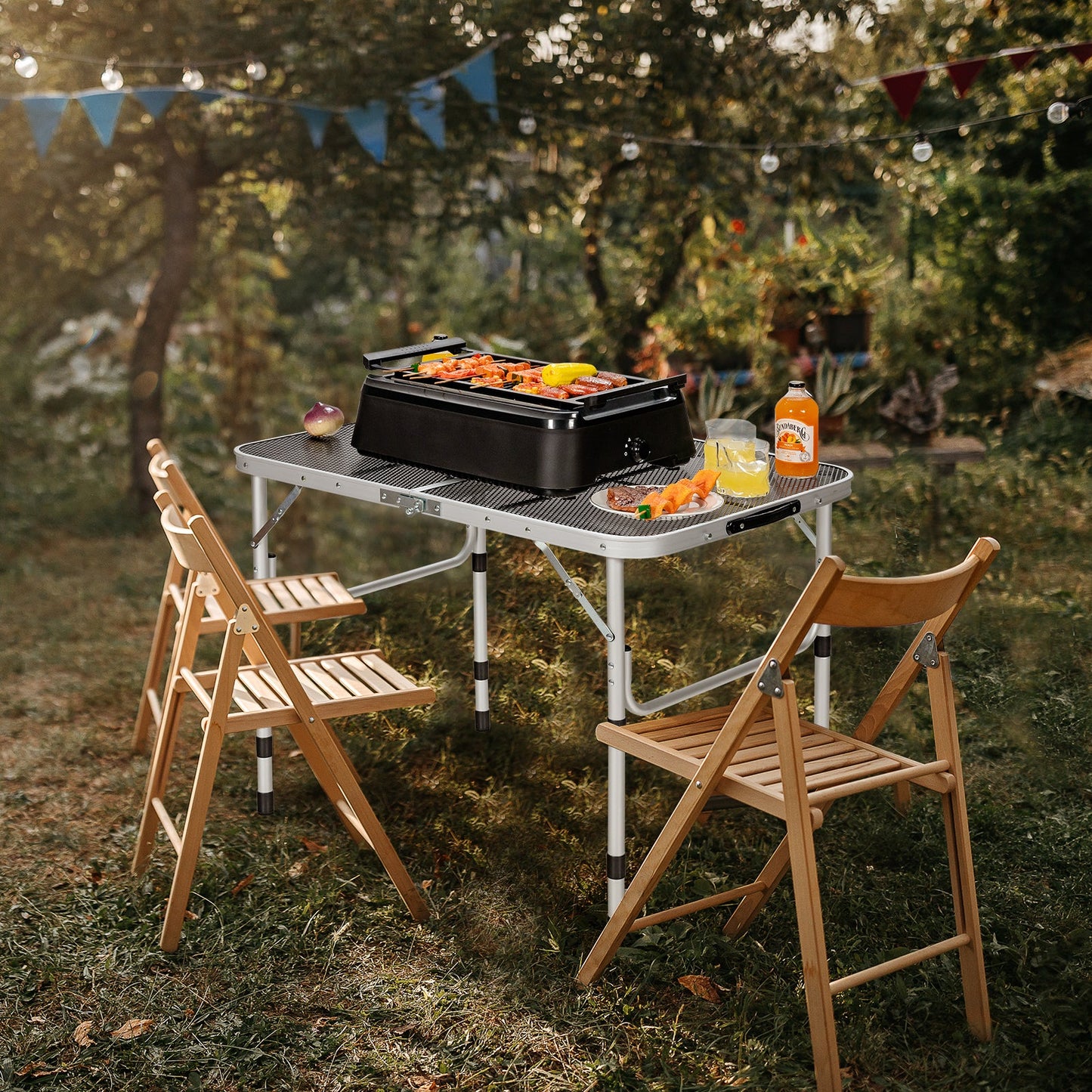 Mesa Parrillera de Aluminio con Tapa de Malla de Hierro - Plateada