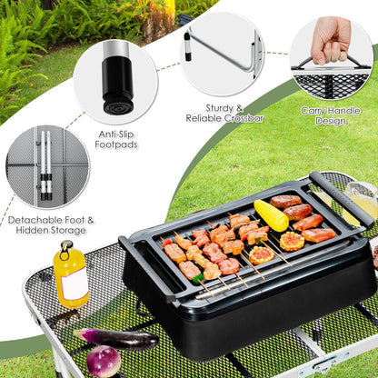 Mesa Parrillera de Aluminio con Tapa de Malla de Hierro - Plateada
